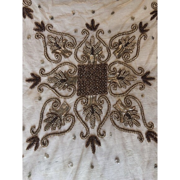 Indian Heavily beaded sequined mesh Boho tablecloth handmade Ornate Formal - Picture 2 of 8